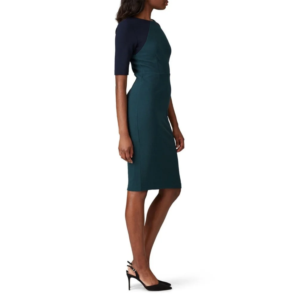 Boden Poppy Ponte Colorblock Dress 6L Green Navy Sheath Work Career Midi